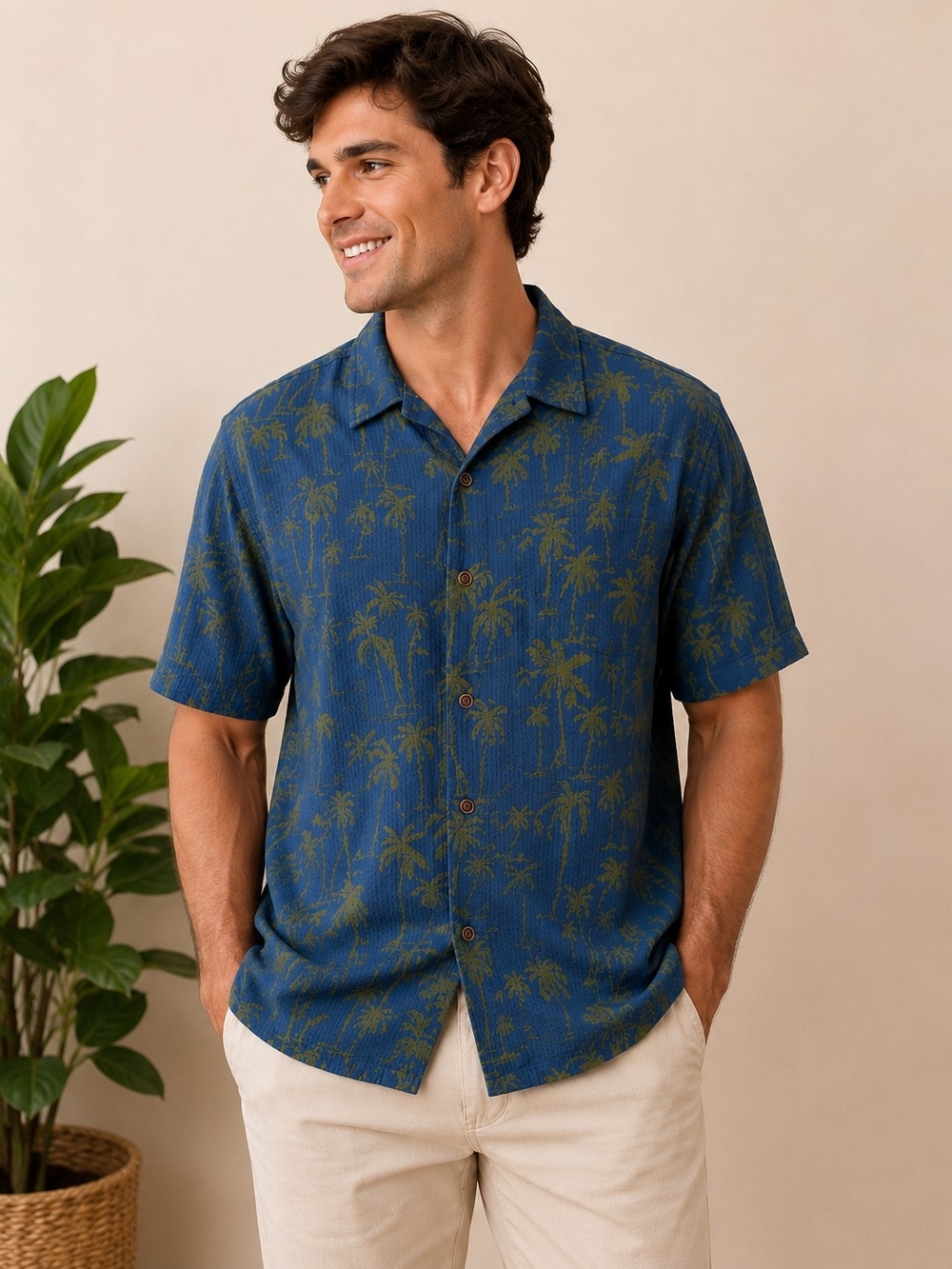 Roundtree & Yorke Men XL Palm Tree Shirt 100% Cotton Tropical NWT